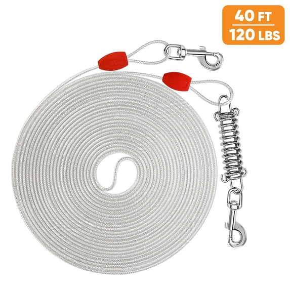 Petbobi 40ft Dog Tie Out Cable PVC Coating Reflective Dog Chain Yard Lead Leash for Large Dogs up to 120lbs, Silver