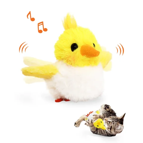 Petbobi Cat Toys Flapping Bird Rechargeable Interactive Cat Toy with Catnip Vibration Sensor Toy for All Breeds, Yellow