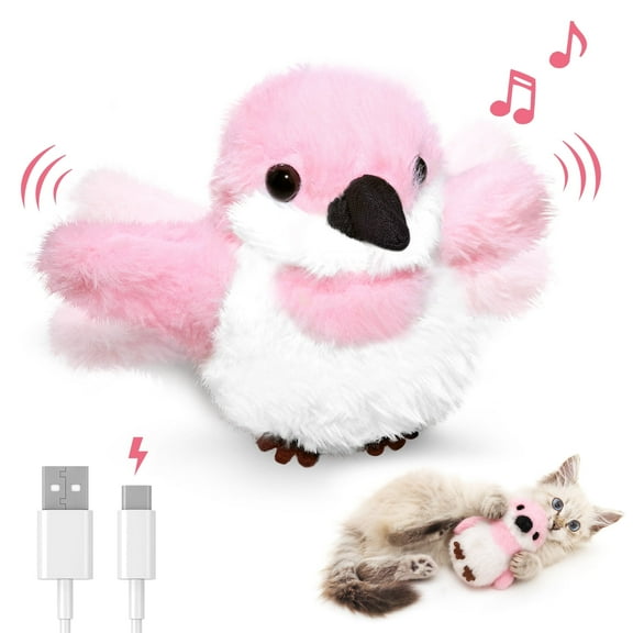 Petbobi Cat Toys Interactive Flapping Bird Kitten Toy - Rechargeable Touch-Activated with Catnip for All Breeds, Pink