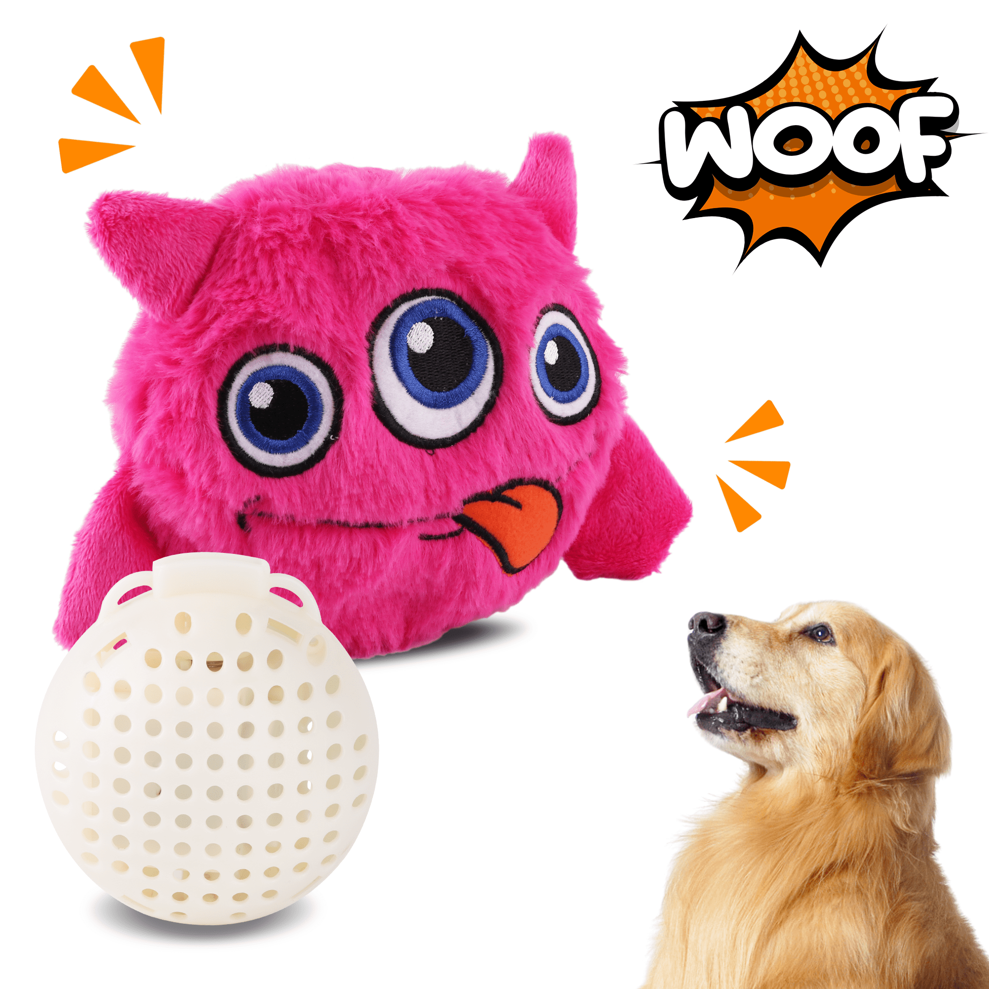 Petbobi Interactive Dog Toys Plush Monster Dog Toy Squeaky Crazy Bouncer  Ball Battery Operated for Small and Medium Puppy to Self Play, Rock Bobby