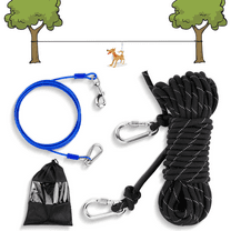 Petbobi Dog Runner for Yard Outdoor Camping 50FT W/ 9.8FT Dog Tie Out Cable Dog Lead Zipline Portable Overhead Trolley System Rust Proof Heavy, Black