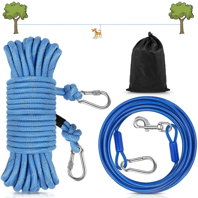 Petbobi Dog Runner for Yard Outdoor Camping 50FT W/ 9.8FT Dog Tie Out ...