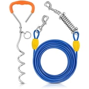 Petbobi Dog Stake and Tie Out Cable 30ft up to 120LBS Medium Large Dog, Rust-Proof Chew-Proof Dog Runner Leash Tether with Spring for Outdoor Yard, Camping, Bac