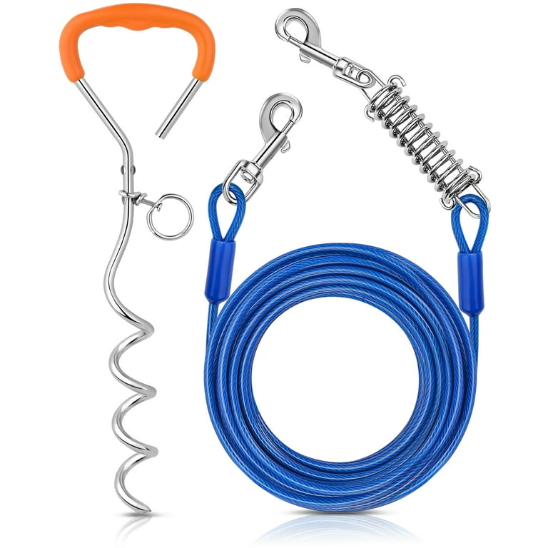 Petbobi Dog Stake and Tie Out Cable 30ft up to 120LBS Medium Large Dog,  Rust-Proof Chew-Proof Dog Runner Leash Tether with Spring for Outdoor Yard,  Camping, Backyard Ground - Walmart.com