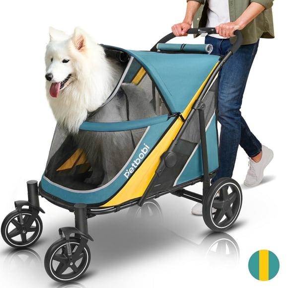 Petbobi Dog Stroller for Medium Dogs Dual Entry with Brake & Air Mesh for Large Senior Pets up to 80 lbs, Green