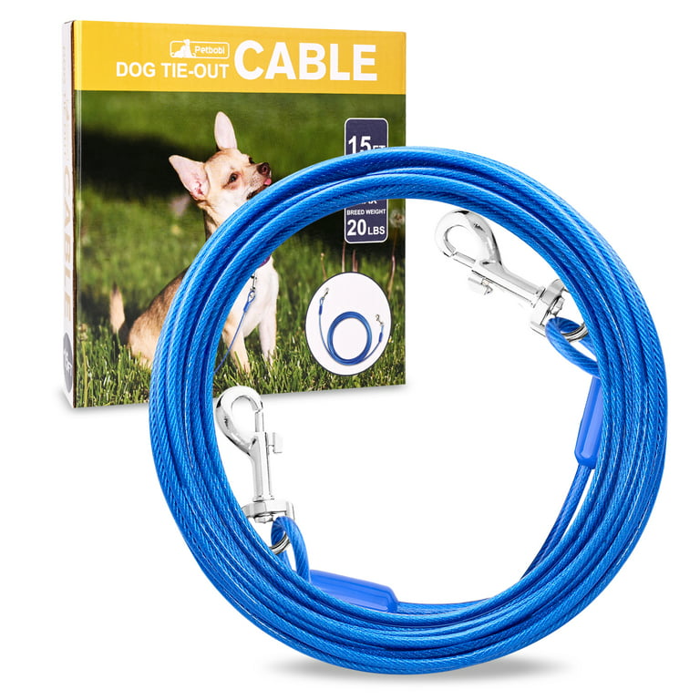 Petbobi Dog Tie Out Cable 15ft Chewproof 360-Degree Swivel Hooks No Tangle  for Outdoor Yard Camping Lead for Dog up to 20lbs 