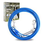 Petbobi Dog Tie Out Cable 25ft Dog Tether No Tangle Leash with Heavy Duty Buffer Spring Chew Proof Wire Rope with PVC Coating for Dog up to 90lbs