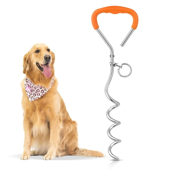 Petbobi Dog Tie Out Stake , Heavy Duty Dog Anchor for Small to Large Dogs Up to 120lbs, Orange, 16''