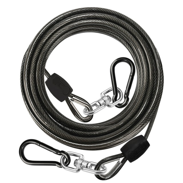 Petbobi Heavy Duty Dog Tie Out Cable 40ft Extra Strong Wire Cable for Large Dogs up to 300lbs, Black
