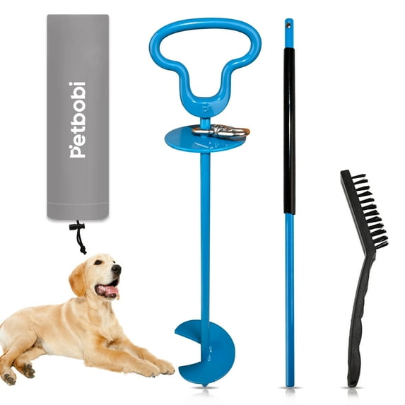 Petbobi Heavy Duty Dog Tie Out Stake with 360° Swivel Connection Ring, for Dogs up to 180lbs, Blue