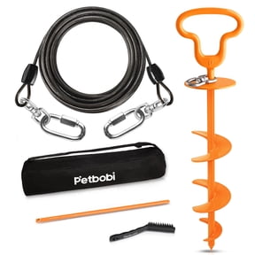 Petbobi Heavy Duty Dog Tie Out Cable and Stake with 360° Swivel Connection Ring 20ft Extra Strong Wire Cable for Large Dogs up to 300lbs, Black