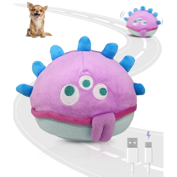 Petbobi Interactive Dog Toys Rechargeable Automatic Self Moving Rolling Plush Ball with Squeaky Bouncing for Small Medium Breed Dogs, Purple