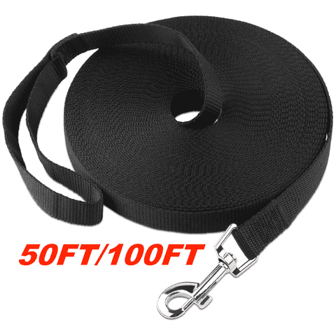 Petbobi Long Dog Leash Lead 50FT/100FT for Dog Training Obedience Recall Outdoor Playing Camping, Black