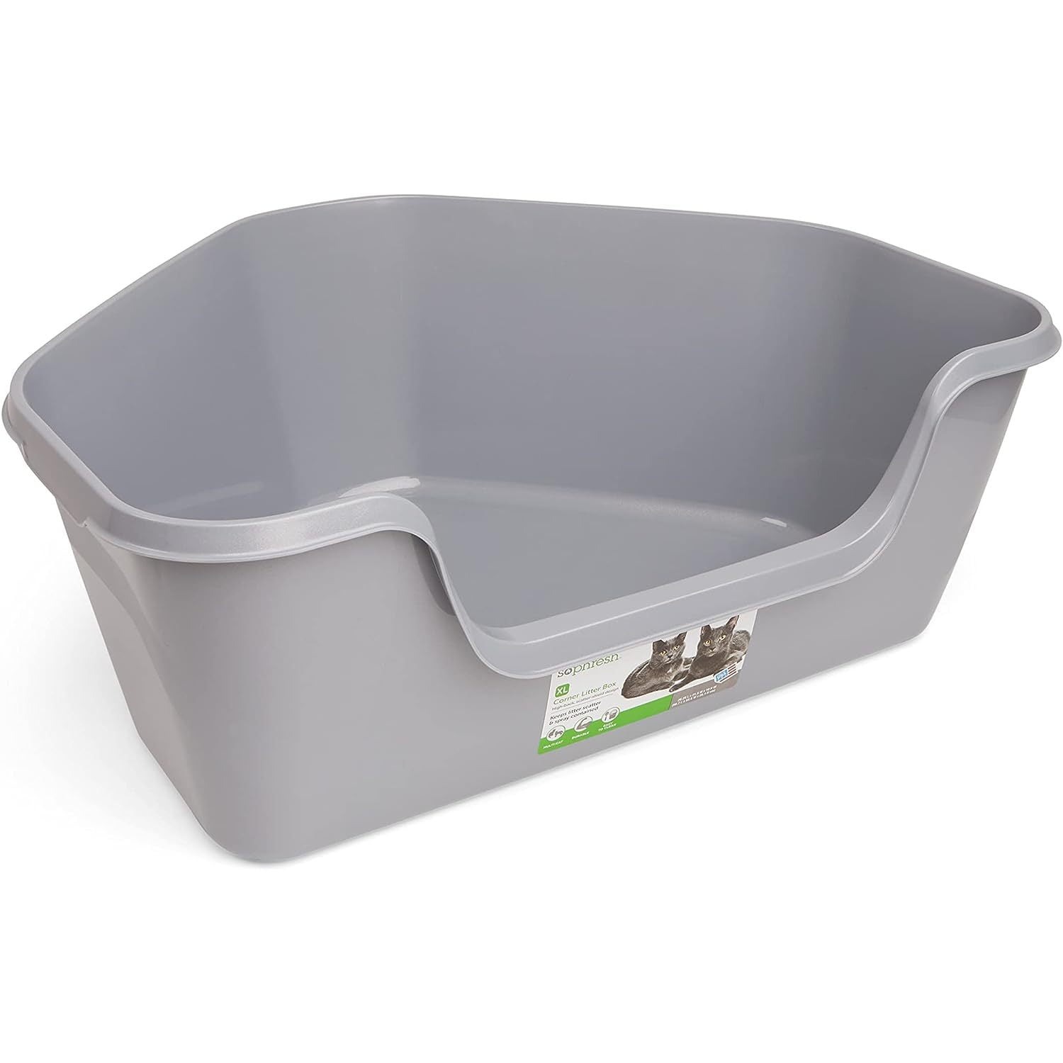 Petco Brand Chictail HighBack Corner Grey Litter Box, 26.25" L x 21.