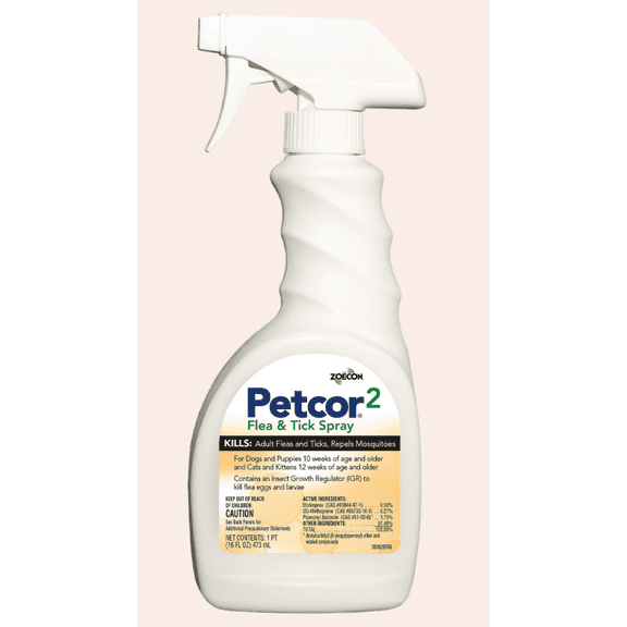 Petcor 2 Flea & Tick Spray with IGR - Controls Fleas, Ticks, & Mosquitoes - 16 fl oz Spray Bottle by Zoecon
