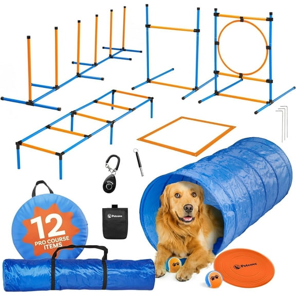 Petcove Agility Training Equipment for Dogs, Dog Obstacle Course Set with Plastic Jumps & Tunnel