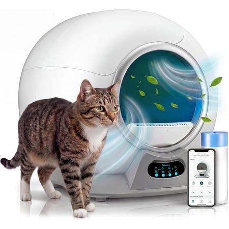 Petcove Automatic Litter Box Self Cleaning with Smart App Control and Safety Sensors for Multiple Cats - Gray