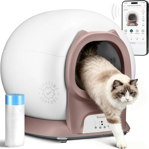 Petcove Automatic Litter Box Self Cleaning for Cats with App Control – Smart Cat Litter Box, Odor Control, for Multiple Cats - Pink