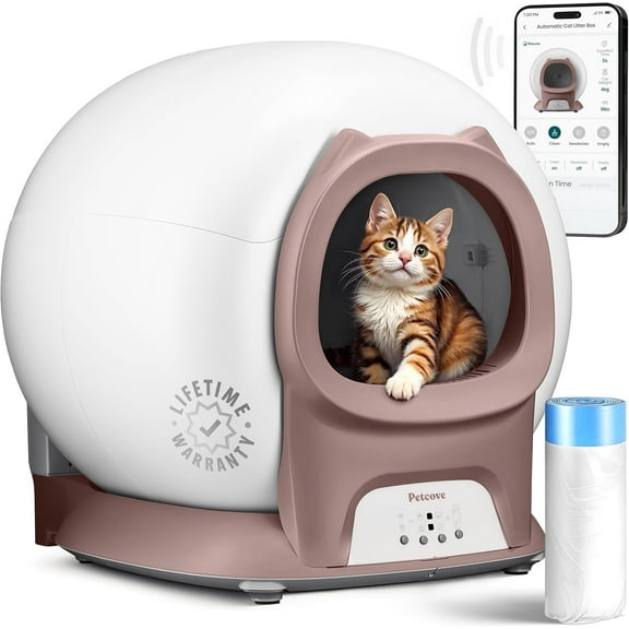 Petcove Automatic Litter Box Self Cleaning for Cats with App Control – Smart Cat Litter Box, Odor Control, for Multiple Cats - Pink