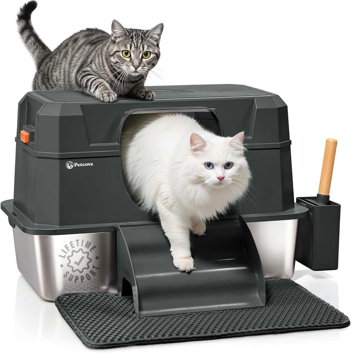 PetCove Stainless Steel Litter Box XL with Lid – Extra Large Covered Stainless Steel Cat Litter Box, High Wall Metal Cat Litter Box for Indoor Cats, Odor Control & Privacy – Black
