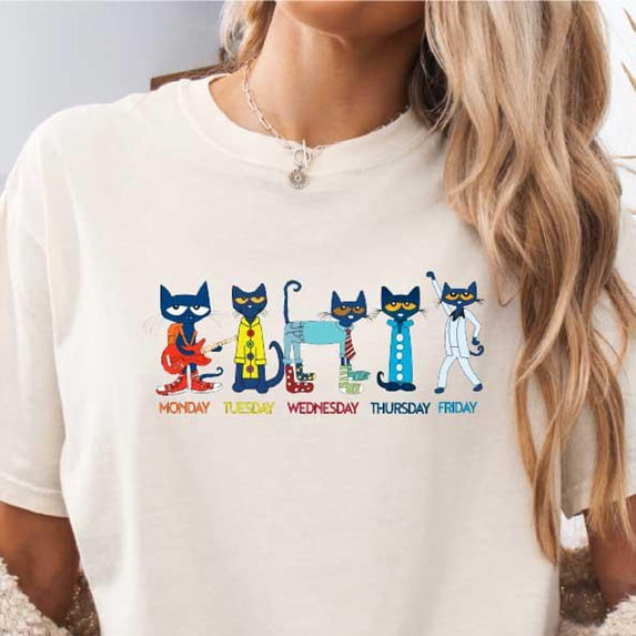 Pete The Cat Days Of The Week Shirt, Children'S Book T-Shirt, Groovy Teacher Gift, Preschool Classroom Tee, Learning Days Shirt WHITE Unisex S-5XL Hot Trending Shirt, Vintage Birthday Gift