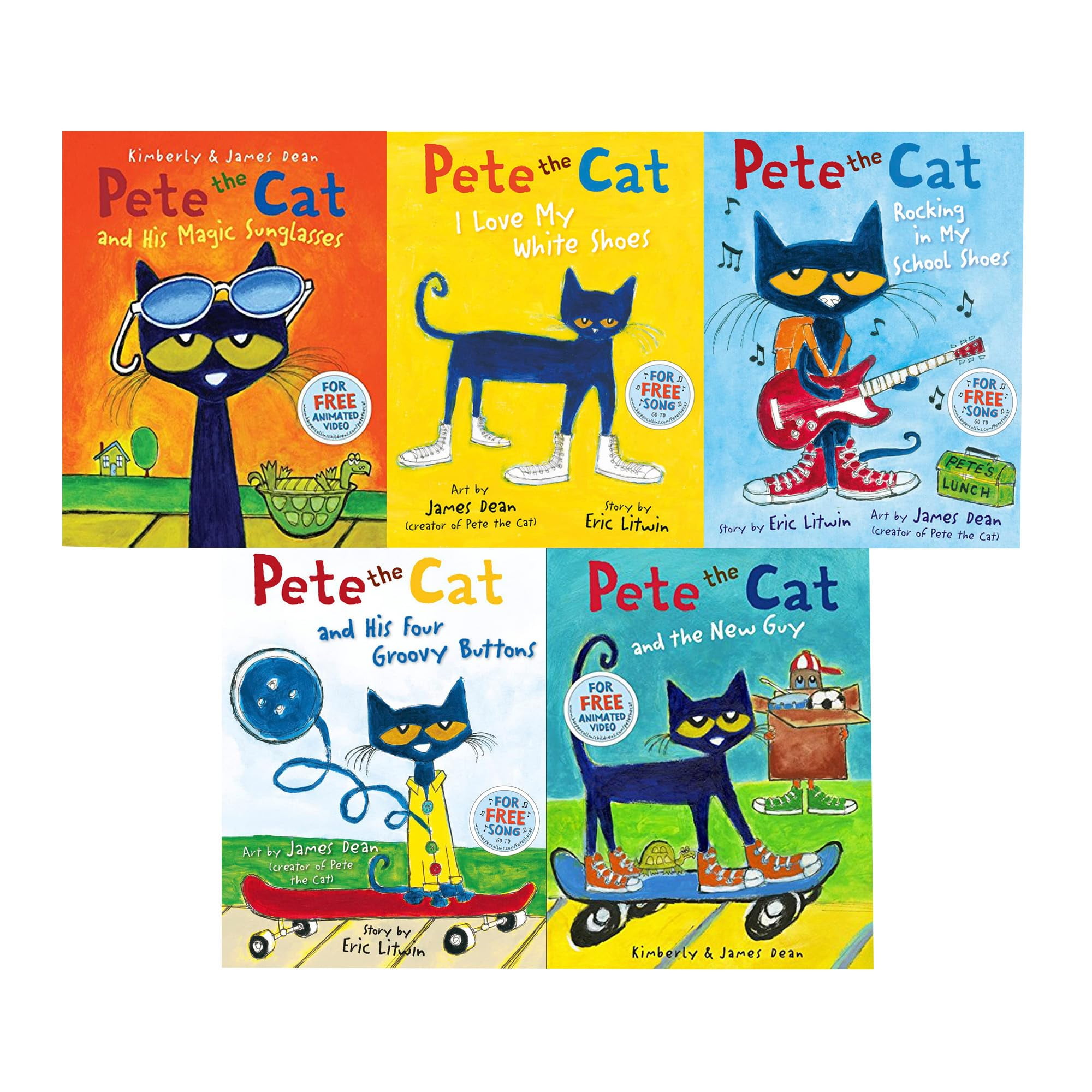 Pete the Cat Series 5 Books Collection Set (Pete the Cat I Love My White Shoes, Rocking in My
