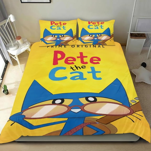 Pete the Cat Themed Bed Sheet Set Three Piece Set 78x86 In ches Comfortable And Skin Friendly Unique Design Creating A Star Gifts For Family Friends fans