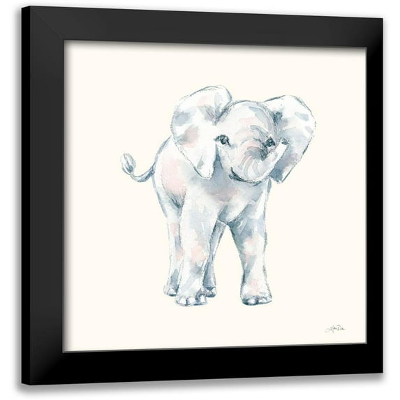 Pete, Katrina 12x12 Black Modern Framed Museum Art Print Titled - Baby Elephant on Cream