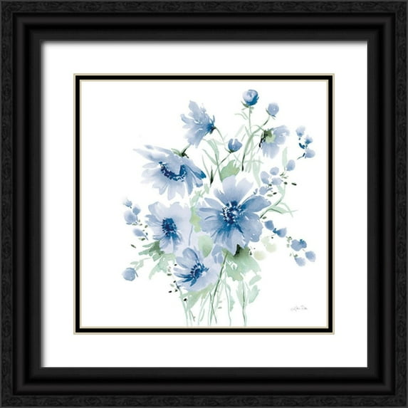 Pete, Katrina 12x12 Black Ornate Wood Framed with Double Matting Museum Art Print Titled - Secret Garden Bouquet I Blue Light