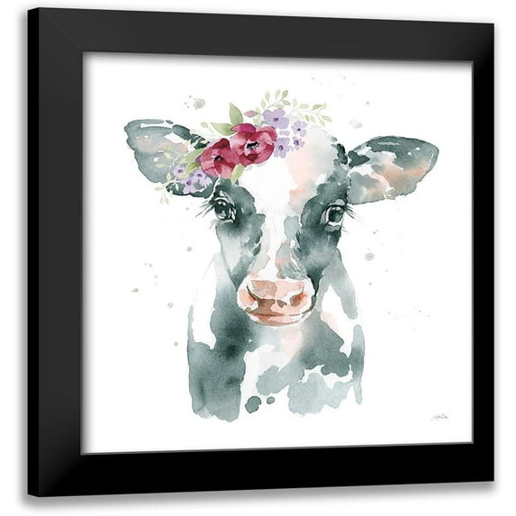 Pete, Katrina 15x15 Black Modern Framed Museum Art Print Titled - Floral Cow Pink Sq