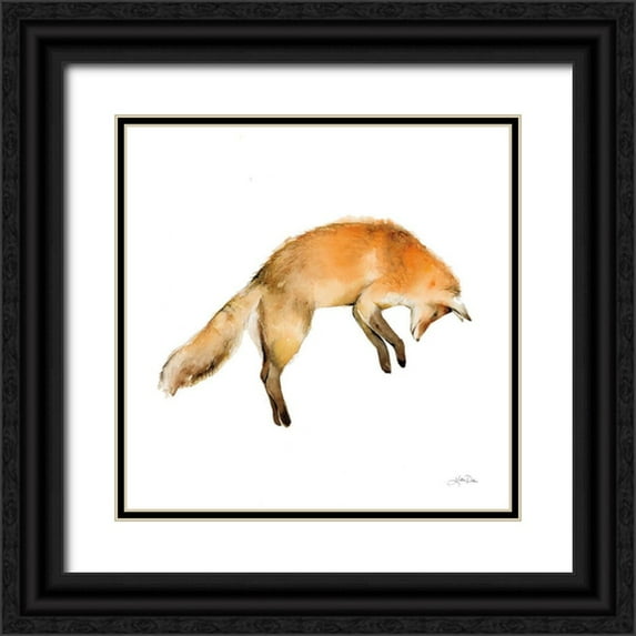 Pete, Katrina 20x20 Black Ornate Wood Framed with Double Matting Museum Art Print Titled - Jumping Fox on White