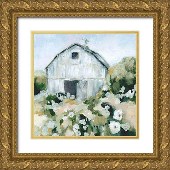 Pete, Katrina 26x26 Gold Ornate Wood Framed with Double Matting Museum Art Print Titled - Summer Barn One Window Neutral