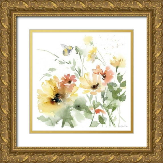 Pete, Katrina 26x26 Gold Ornate Wood Framed with Double Matting Museum Art Print Titled - Sunflower Meadow I