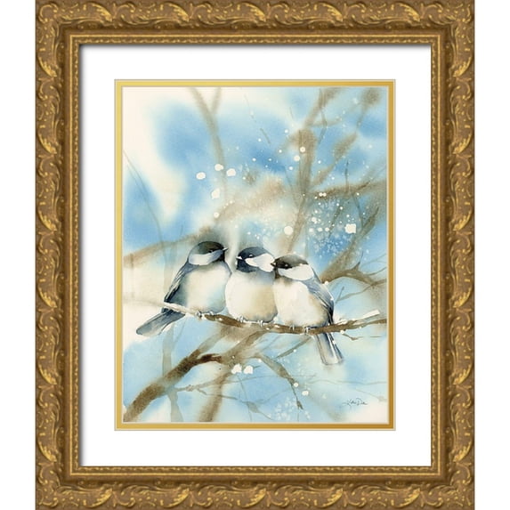 Pete, Katrina 26x32 Gold Ornate Wood Framed with Double Matting Museum Art Print Titled - Three Chickadees
