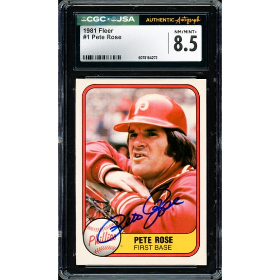 Pete Rose Autographed 1981 Fleer Card #1 Philadelphia Phillies Card Grade 8.5 CGC x JSA #6078164272