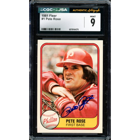 Pete Rose Autographed 1981 Fleer Card #1 Philadelphia Phillies Card Grade 9 CGC x JSA #6078164275