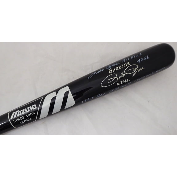Pete Rose Autographed Black Mizuno Game Model Bat Cincinnati Reds Stat Game Model Bat "Hit King & 4256" In White PR Holo 178273