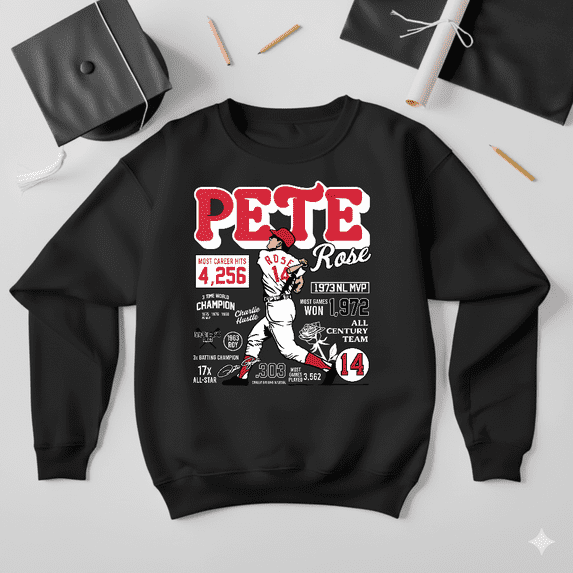 Pete Rose Career Stats Baseball Legend Sports Fan Graphic Sweatshirt V50035, up to size 5XL