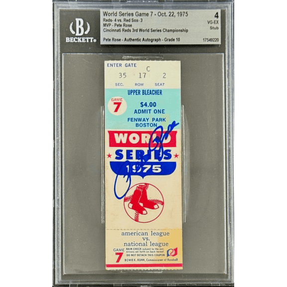 Pete Rose Signed 1975 World Series Game 7 Reds 3rd WS Championship Beckett 4