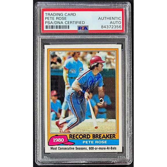 Pete Rose Signed 1981 Topps Card #205 PSA/DNA 84372356 Philadelphia Phillies