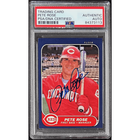 Pete Rose Signed 1986 Fleer Card #191 PSA/DNA 84373113 Cincinnati Reds