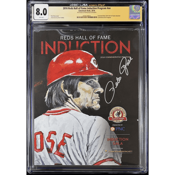 Pete Rose Signed 2016 Reds Hall of Fame Induction Program CGC 8.0 JSA