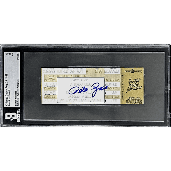 Pete Rose Signed Chicago Cubs vs Cincinnati Reds 8/23/1989 Beckett Full Ticket