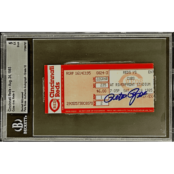 Pete Rose Signed Chicago Cubs vs Cincinnati Reds 8/24/1985 Beckett Ticket Stub