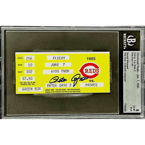 Pete Rose Signed Cincinnati Reds vs San Diego Padres 7/7/85 Beckett Ticket Stub