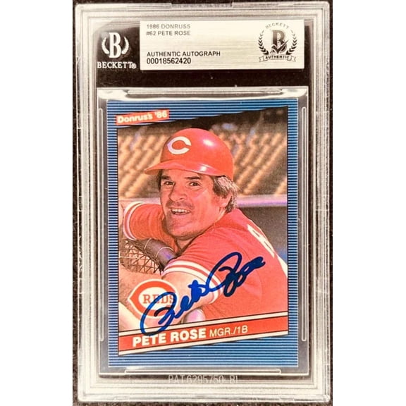 Pete Rose autographed Reds 1986 Donruss card BAS slabbed