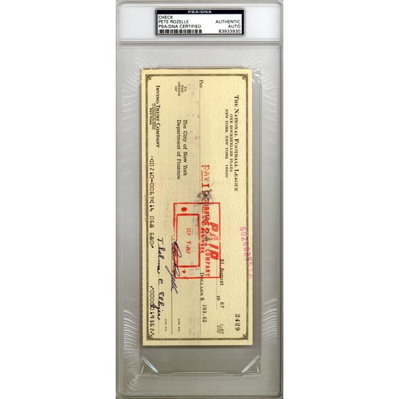 Pete Rozelle Autographed 3.5x8.5 Check NFL Commissioner PSA/DNA #83933930