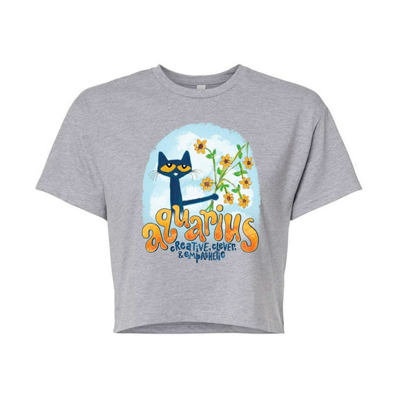 Pete The Cat - Aquarius - Juniors Cropped Graphic T-Shirt