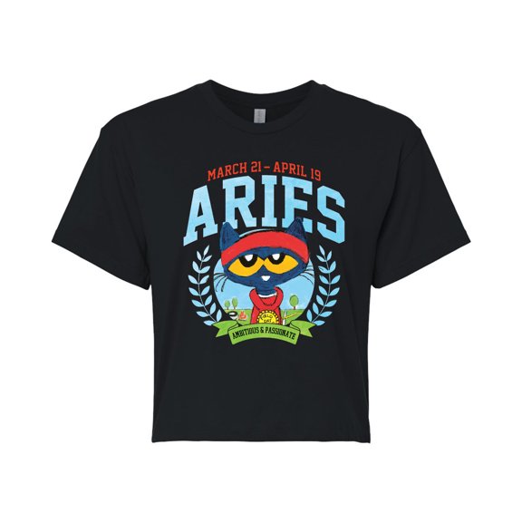 Pete The Cat - Aries - Juniors Cropped Graphic T-Shirt