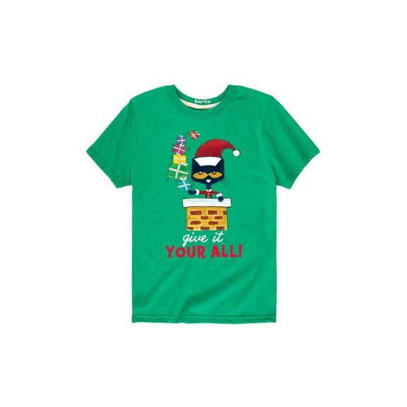 Pete The Cat - At Christmas We Give It Our All! - Youth Short Sleeve Graphic T-Shirt
